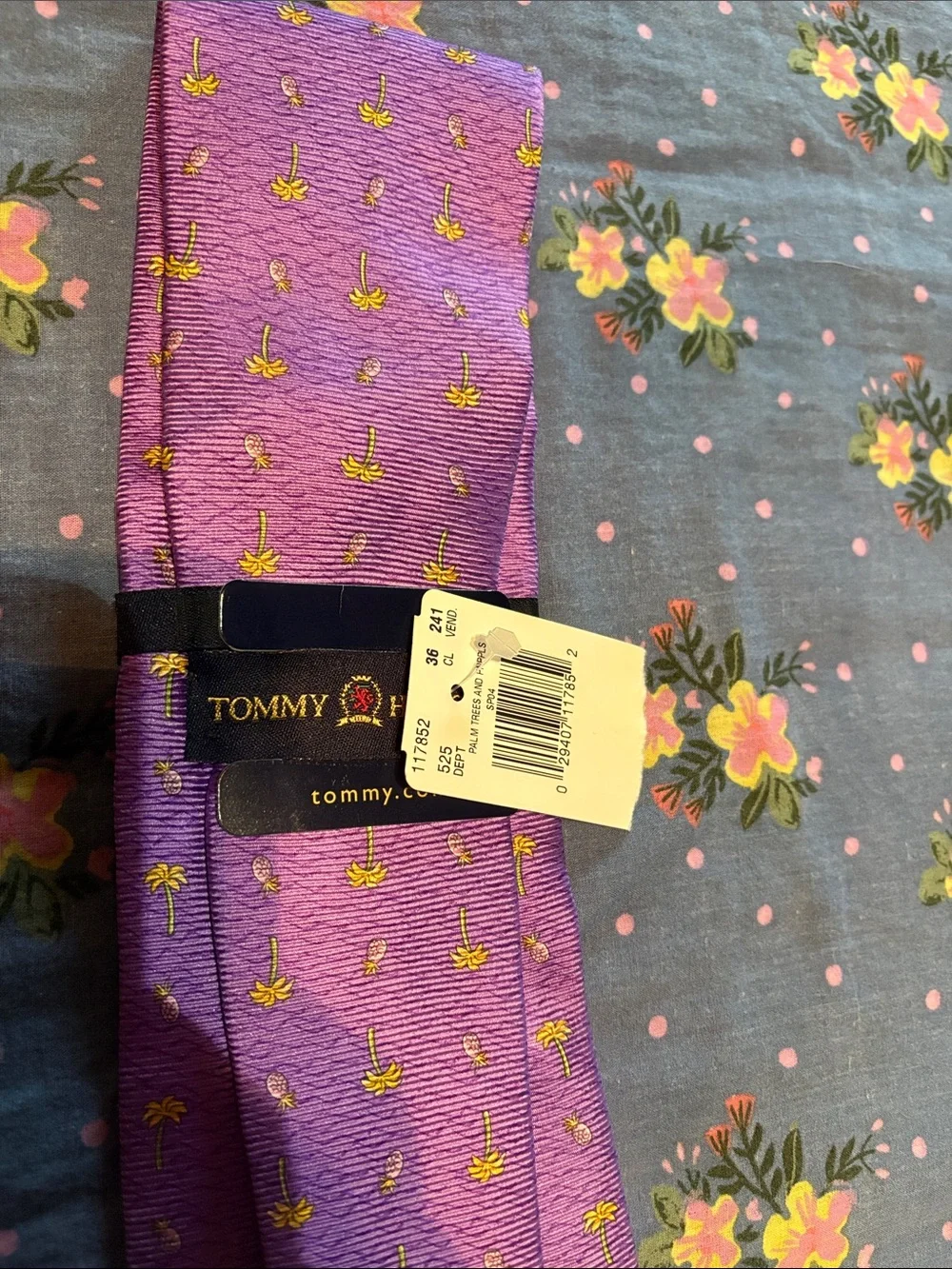 Tommy Hilfiger Purple Tie with Yellow Pineapple Motif